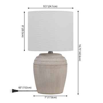 Hugo 16.75" Traditional Rustic Reeded Ceramic Vase LED Table Lamp, Set of 2